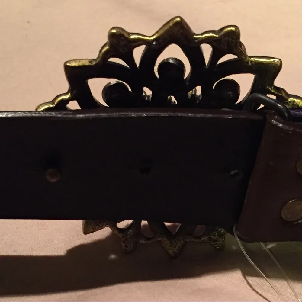 Brown faux leather belt with gold bling